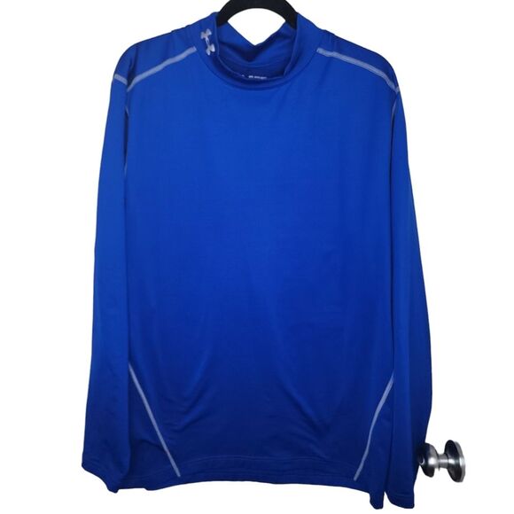 Under Armour Mens ColdGear Fitted Compression Shirt Mock Neck Blue 2XL - Picture 1 of 4